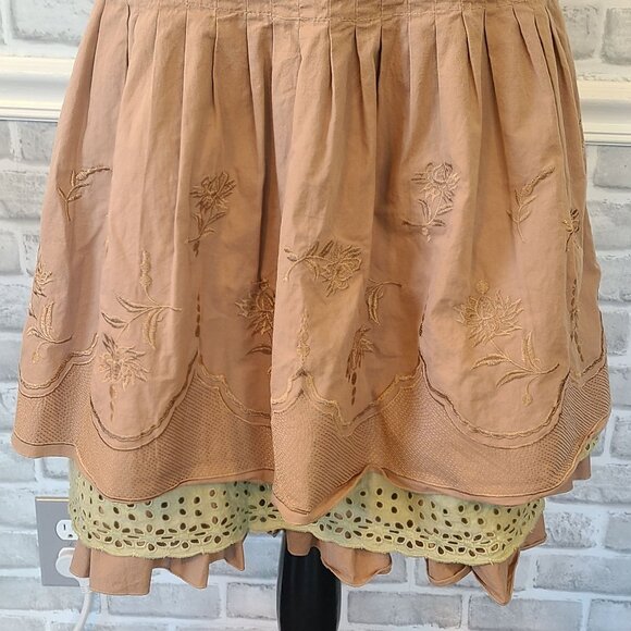 Toi et Moi Cotton Embroidered Eyelet Layered Skirt Med Cottage Romantic Feminine - Picture 3 of 8